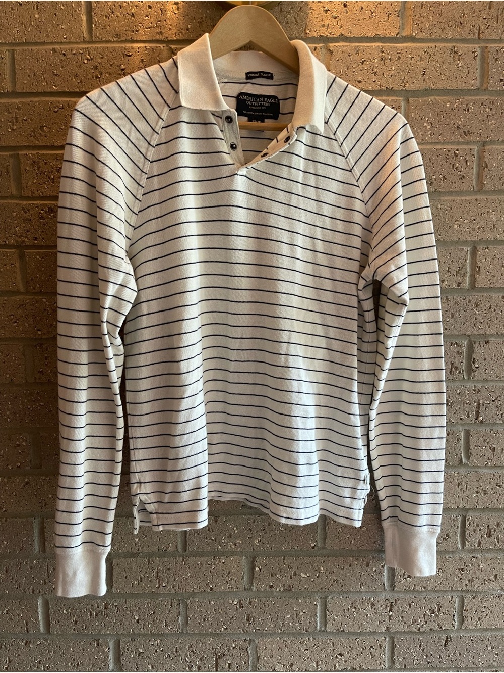 American Eagle White Polo with Stripes